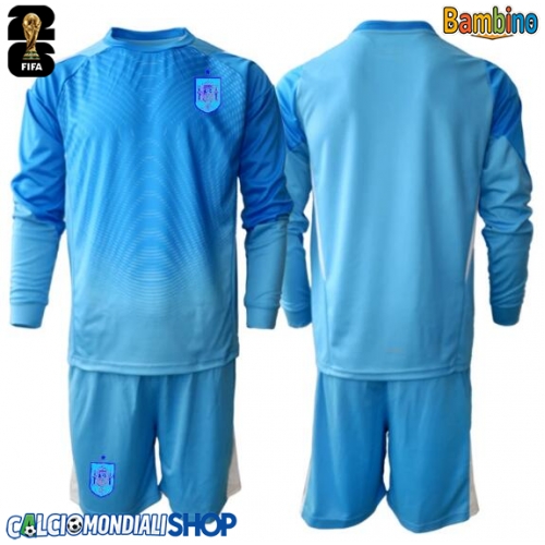 Maglie da calcio Spagna Portiere Prima Maglia Bambino Mondiali 2026  Manica Lunga + Pantaloni corti)